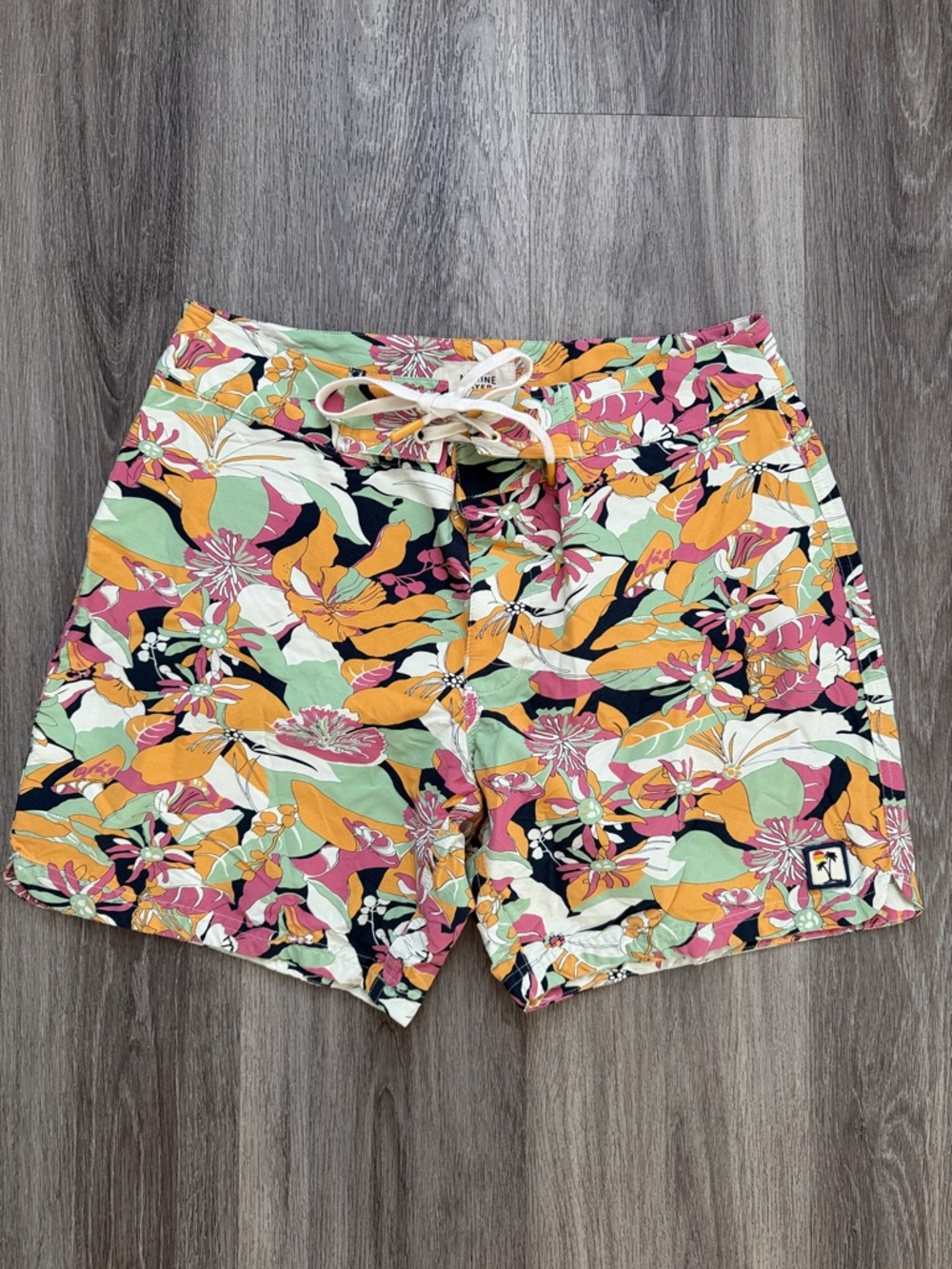 Marine Layer Men's Floral Swim Trunks in Pink, Yellow, Green, Black